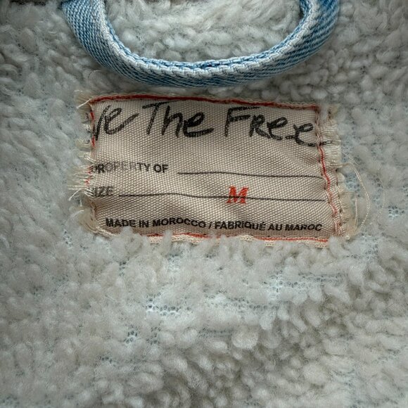 FREE PEOPLE We the Free Twisted Heart Cozy Blue Denim Fleece Jacket Medium - Picture 14 of 15